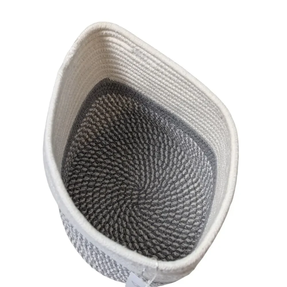 New Small Decorative Woven Rope Plant Basket Gray & White